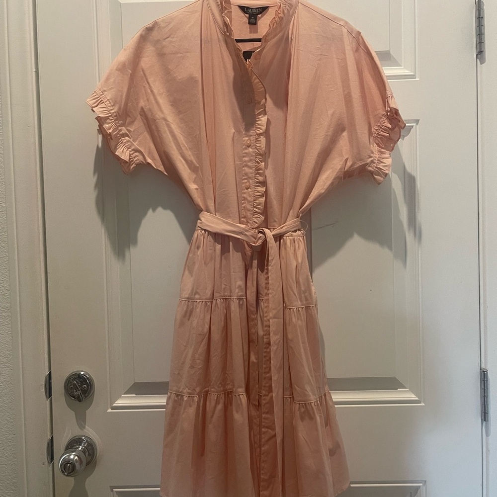 Ralph Lauren Peach Belted Tiered Dress cotton blend